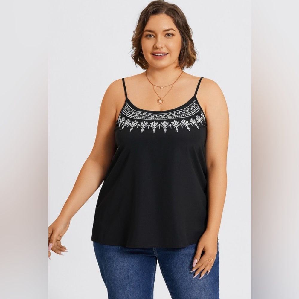 NEW Embroidered Sleeveless Adjustable Straps Cami Top